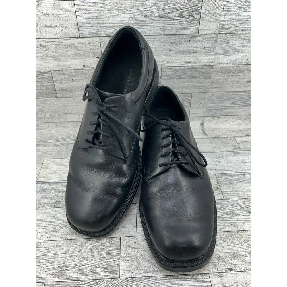 Rockport Men Black Leather Oxford Dress Shoes APM20311 Size 10W Wide Square Toe